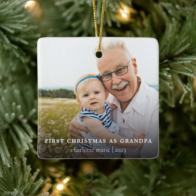 Adorno De Cerámica Foto simple Primera Navidad como abuelo (Árbol)