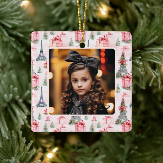 Adorno De Cerámica Foto Torre Eiffel Moda de París Navidades rosados (Árbol)