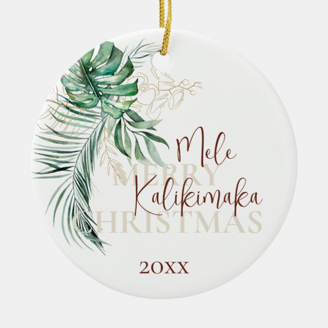 Adorno De Cerámica FOTO Tropical Botánico Mele Kalikimaka (Frente)