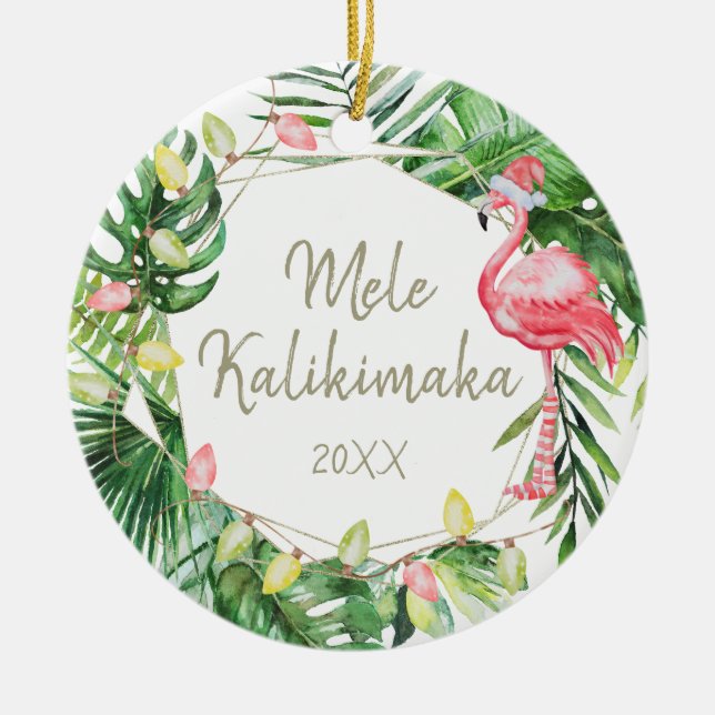 Adorno De Cerámica Foto Tropical Mele Kalikimaka Hawaii (Frente)