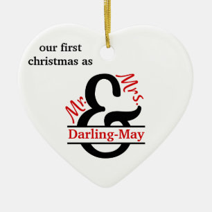 Adorno De Cerámica Foto y Ampersand Dividido - Primer Navidad Sr. y S