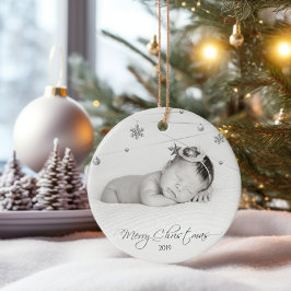 Adorno De Cerámica Foto y caligrafía de Navidades personalizados