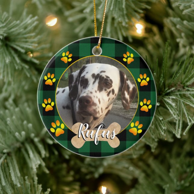 Adorno De Cerámica Foto y hueso de perro de familia, garras, chapa de (Árbol)