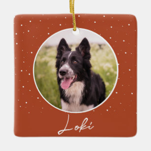 Adorno De Cerámica Foto y nombre de perro naranja Navidad