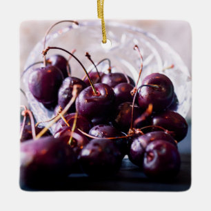 Adorno De Cerámica Fotografía de Cerezas Rojas Frescas