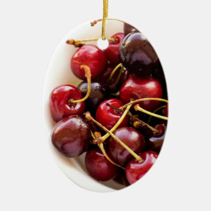 Adorno De Cerámica Fotografía de Cerezas Rojas Frescas en un Tazón