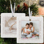 Adorno De Cerámica Fotografía de copo de nieve Marco para bebé Estadí<br><div class="desc">Las estadísticas de nacimiento del bebé adornan con delicados copos de nieve blancos sobre un suave fondo natural. La plantilla de la foto está lista para que añada la foto de su bebé, que está enmarcada con las estadísticas de su recién nacido. Puede agregar la misma foto o una imagen...</div>