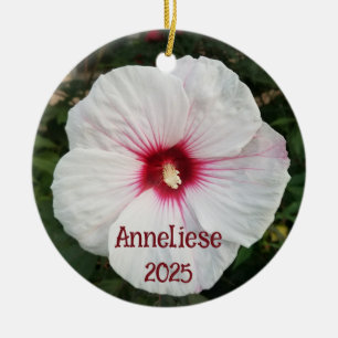 Adorno De Cerámica Fotografía de Flor de Hibiscus Blanco