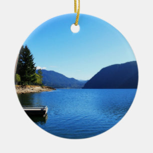 Adorno De Cerámica fotografía de hermoso paisaje de cielo azul, lago,