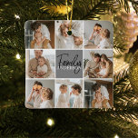 Adorno De Cerámica Fotografía de la familia Collage y regalo gris per<br><div class="desc">Crea un hermoso collage familiar personalizado con ocho fotos, acompañado de un nombre familiar personalizado en gris. Este regalo único y atento es perfecto para conmemorar momentos especiales y celebrar el amor y el vínculo dentro de una familia. El collage contiene ocho fotos cuidadosamente seleccionadas que se pueden proporcionar, mostrando...</div>