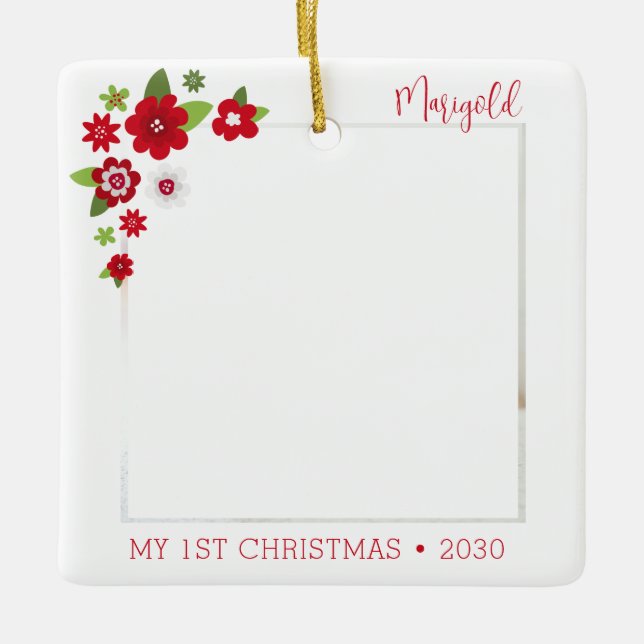 Adorno De Cerámica Fotografía de la primera Navidad de Cat (Anverso)