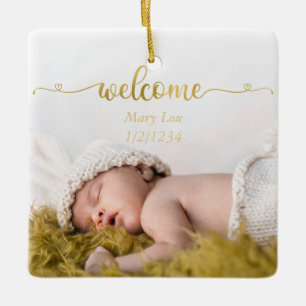 Adorno De Cerámica Fotografía de nacimiento del bebé con bienvenida d