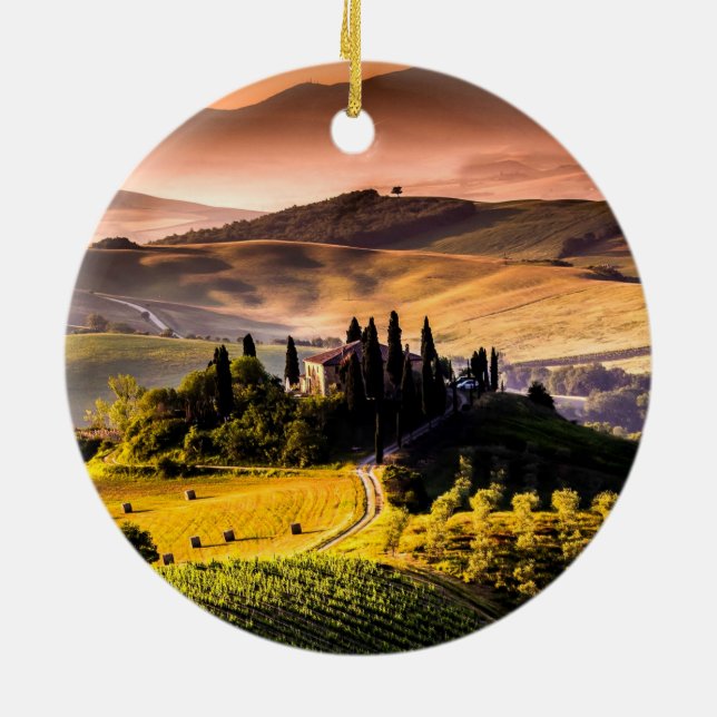 Adorno De Cerámica Fotografía de paisajes de la Toscana, Italia (Atrás)
