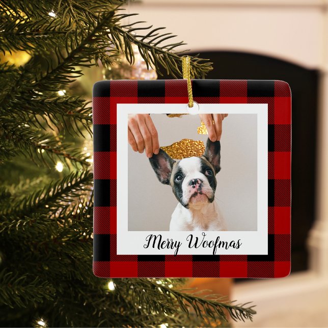 Adorno De Cerámica Fotografía de perro de búfalo rojo | Merry Woofmas (Subido por el creador)