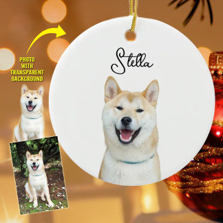Adorno De Cerámica Fotografía de perro de Navidades simples