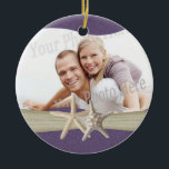 Adorno De Cerámica Fotografía de Purple Beach Starfish<br><div class="desc">recuerdos de vacaciones,  regalos de boda o cualquier ocasión. Añade tu propia foto favorita y cambia el texto al revés según sea necesario.</div>