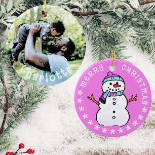 Adorno De Cerámica Fotografía Del Bebé Y Snowman Aburrido   Rosa 2024