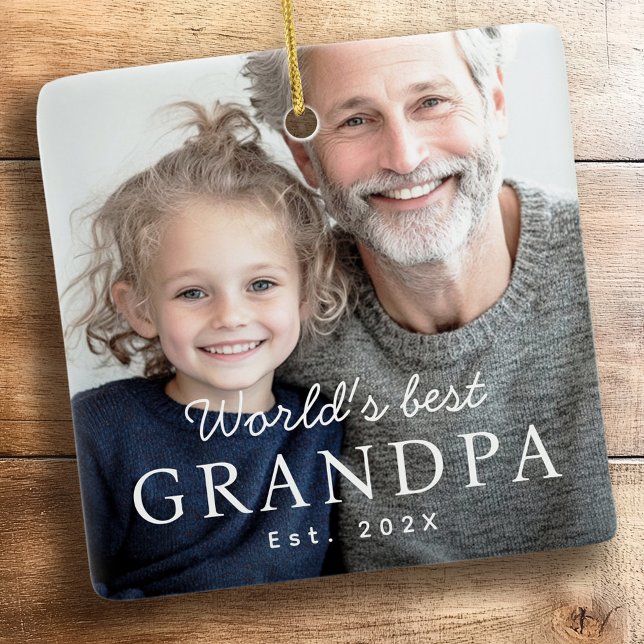 Adorno De Cerámica Fotografía del mejor abuelo abuelo del mundo (World's best grandpa grandfather est year photo ceramic ornament)