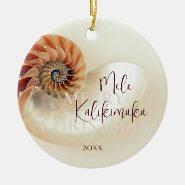 Adorno De Cerámica Fotografía elegida Shell Mele Kalikimaka (Frente)