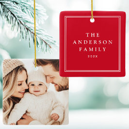 Adorno De Cerámica Fotografía familiar año elegante frontera rojo