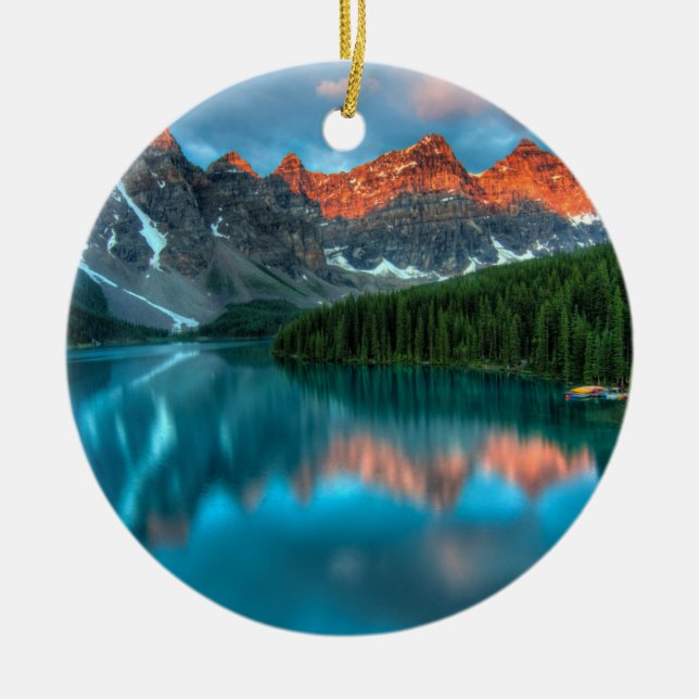 Adorno De Cerámica Fotografía paisajística de Montaña y Lago Escénico (Frente)