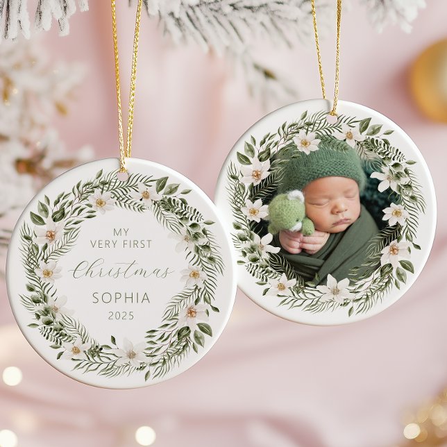 Adorno De Cerámica Fotografía personalizada Bebé 1 Navidades Woodland (Subido por el creador)