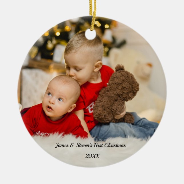 Adorno De Cerámica |Fotografía personalizada de bebés Gemelos Primera (Frente)