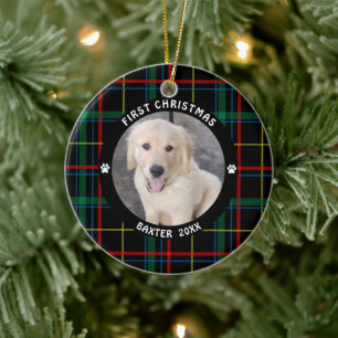 Adorno De Cerámica Fotografía personalizada de Dog FIRST NRISTMAS