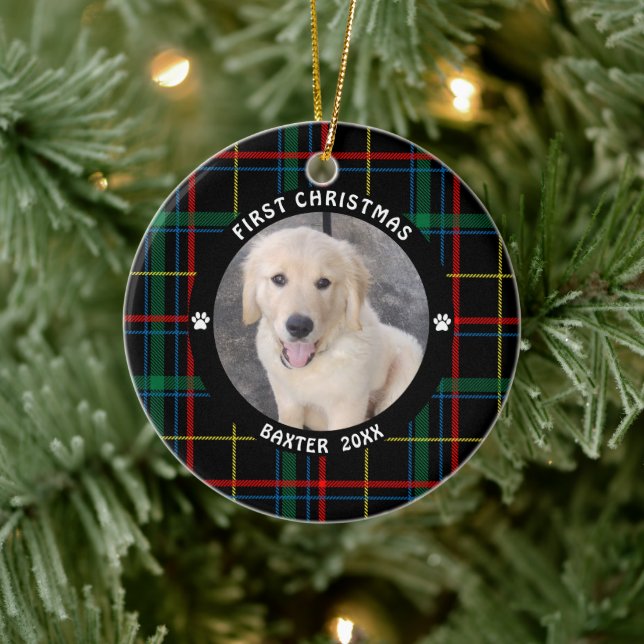 Adorno De Cerámica Fotografía personalizada de Dog FIRST NRISTMAS (Árbol)