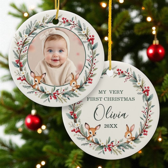 Adorno De Cerámica Fotografía personalizada de Woodland Baby First Ch (Subido por el creador)