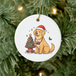 Adorno De Cerámica Fotógrafo Golden Retriever Navidad 