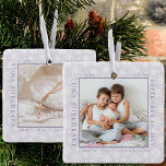 Adorno De Cerámica Fotograma de copo de nieve Nacimiento Estadísticas<br><div class="desc">Foto de estadísticas de natalidad para bebés adornada con delicados copos de nieve blancos sobre un suave fondo de lavanda. La plantilla de la foto está lista para que añada la foto de su bebé, que está enmarcada con las estadísticas de su recién nacido. Puede agregar la misma foto o...</div>
