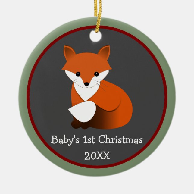 Adorno De Cerámica Fotograma fotográfico de Baby Fox 1st Navidades (Frente)