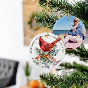 Adorno De Cerámica Fotos de Cardenales con Verde Navideño