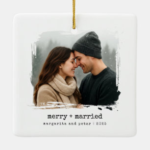 Adorno De Cerámica Fotos de la Primera Navidad de Feliz + Casado