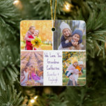 Adorno De Cerámica Fotos de las hijas pequeñas Personalizado Regalo d<br><div class="desc">Esta linda y personalizado nieta foto adornada de Navidad para una abuela presenta un diseño moderno de 4 fotos de nietos en un fondo blanco con una tipografía violeta bonito que lee We Love You Grandma . Este hermoso regalo fotográfico para nietos presenta su propio collage de fotografías que rodea...</div>
