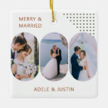 Adorno De Cerámica Fotos de Lozenge en blanco y mareado<br><div class="desc">Ornamento de fotos de merry y casados para recién casados o parejas de toda la vida. El diseño cuenta con 6 fotos y una redacción totalmente editable para que puedas personalizar lo que quieras. También se pueden cambiar los colores del fondo, las letras y los puntos de la decoración. Sus...</div>