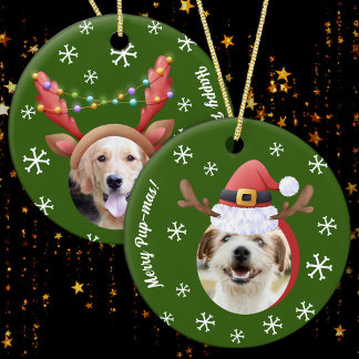 Adorno De Cerámica Fotos de Navidades de perro con Gorras de Santa Re