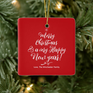 Adorno De Cerámica Fotos del guión rojo de Feliz Navidad Año Nuevo