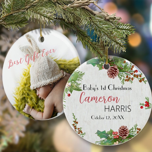 Adorno De Cerámica Fotos del primer Navidad de bebé de Rústica (Subido por el creador)