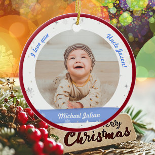 Adorno De Cerámica Fotos modernas de bebé niño primera Navidad tío