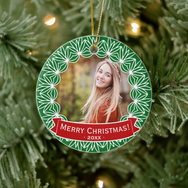 Adorno De Cerámica Fotos navideñas personalizadas de la flama navideñ (Árbol)