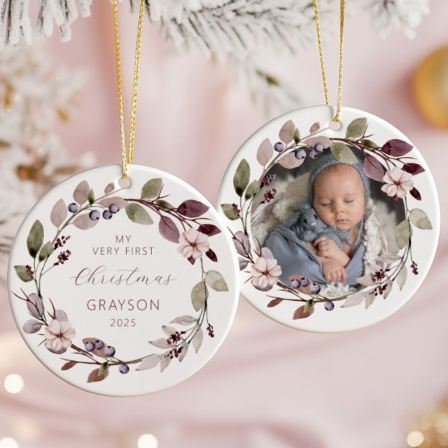 Adorno De Cerámica Fotos personalizadas Bebé 1 Navidades Púrpura (Subido por el creador)