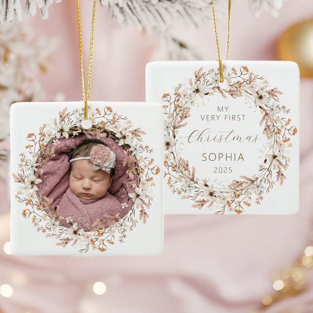 Adorno De Cerámica Fotos personalizadas Bebé primero Navidades Flores (Subido por el creador)