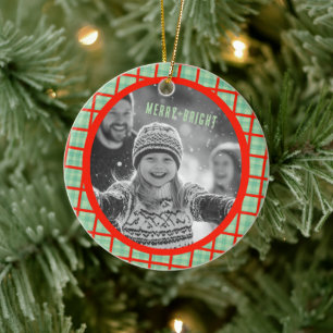 Adorno De Cerámica Fotos personalizadas de Navidad con cuadros escoce