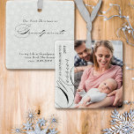 Adorno De Cerámica Fotos verticales de Snowflake en honor a los abuel<br><div class="desc">Más atractivo como abuelos foto adorno con foto vertical, caligrafía elegante y delicados copos de nieve blancos en un borde gris plateado. La plantilla de fotos está lista para que añada tu foto, el año y el texto de tu personalizado en la parte posterior. A excepción del texto escrito a...</div>
