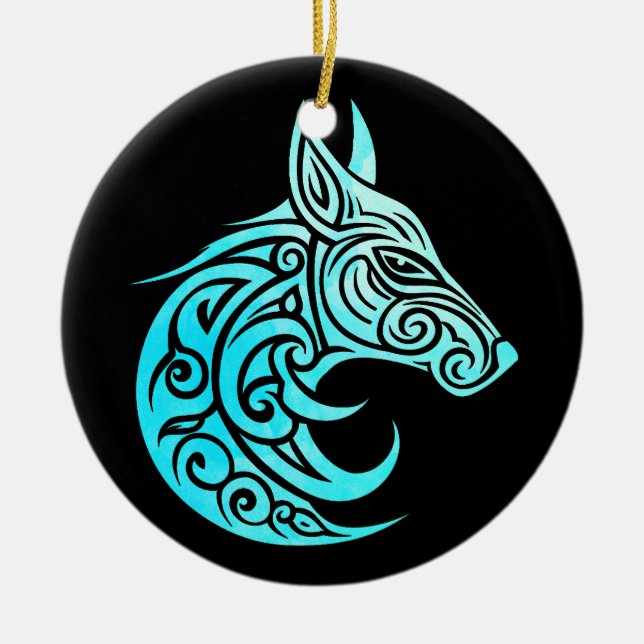 Adorno De Cerámica Fox de invierno nórdico céltico (Frente)