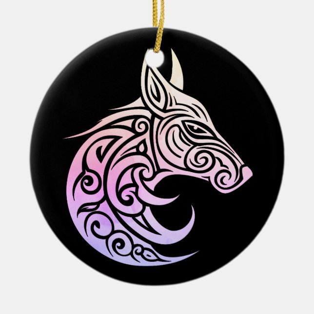 Adorno De Cerámica Fox de invierno nórdico céltico (Frente)