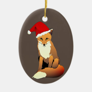 Adorno De Cerámica Fox en Santa Hat