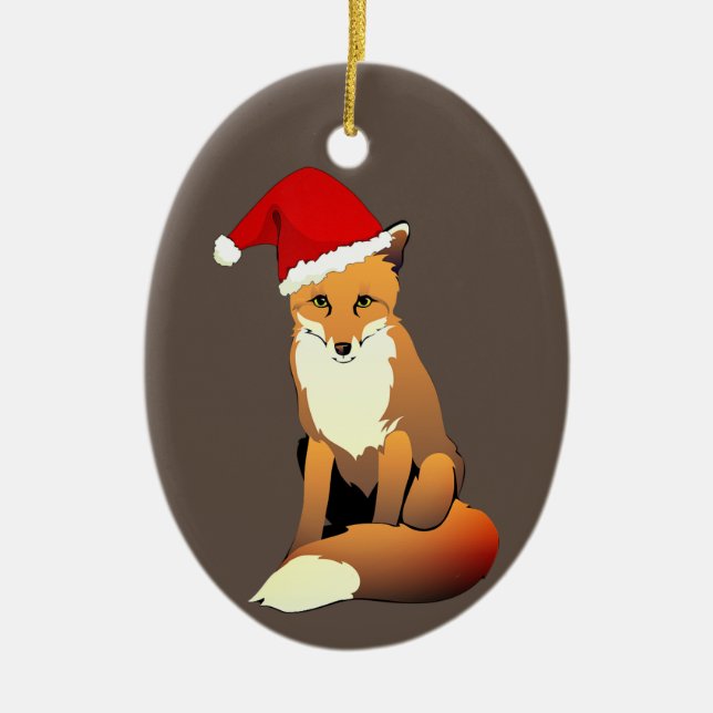 Adorno De Cerámica Fox en Santa Hat (Frente)